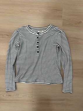 Madewell Black and Cream Striped Henley Top